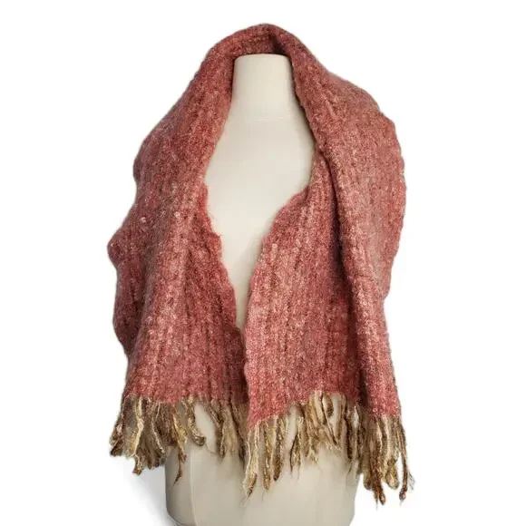 Thornhill Hand Weavers Pink Wool Scarf Fringe Soft Handmade 70s England Soft - Picture 2 of 10